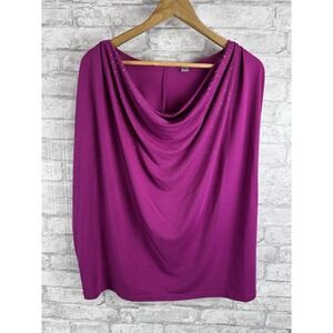 Avenue‎ Popover Top Blouse Short Sleeve Drape Neck Rhinestones Pink Size 18 20
